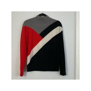 MINNIEROSE Womens Black Ribbed Color Block Long Sleeve Mock Neck Sweater M